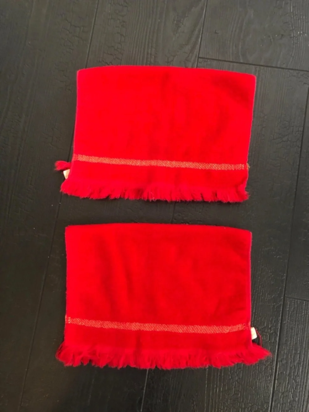Vintage Callaway Luxury Hand Towel‎ Set Of 2 Fringe  Red Gold Stitching VTG